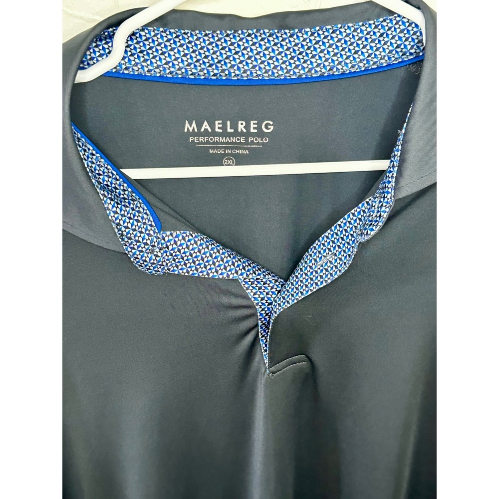 Maelreg Performance Polo Mens 2XL Navy Long Sleeve Golf Shirt‎ Geometric Trim - Picture 3 of 5
